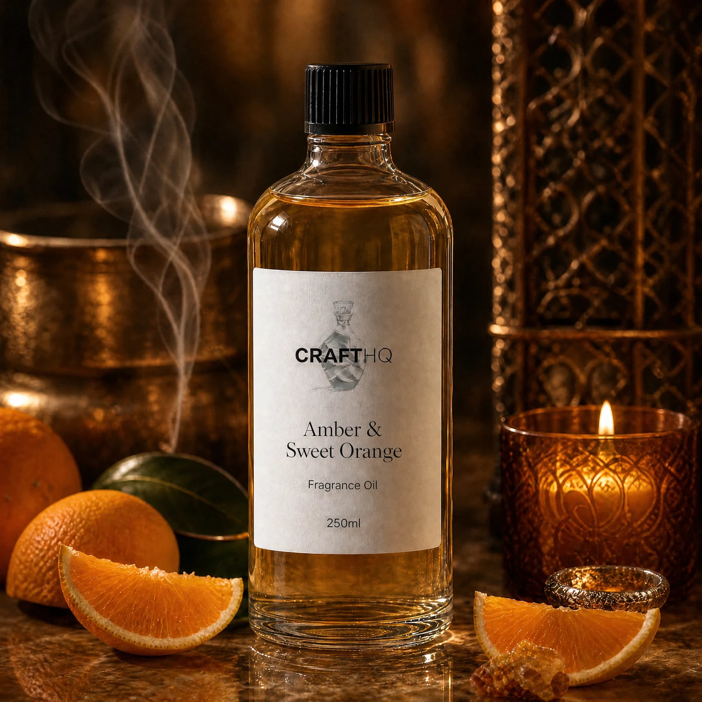 Amber & Sweet Orange fragrance oil 250ml bottle