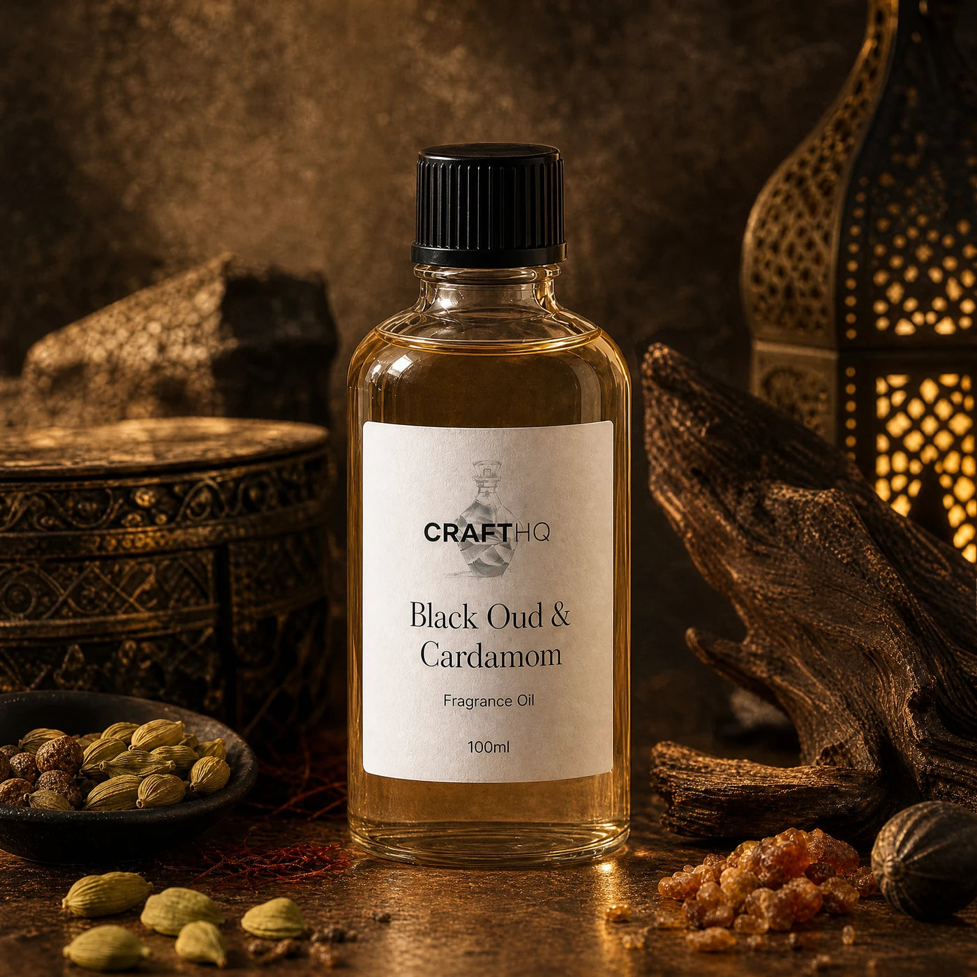 Black Oud & Cardamom fragrance oil 100ml bottle