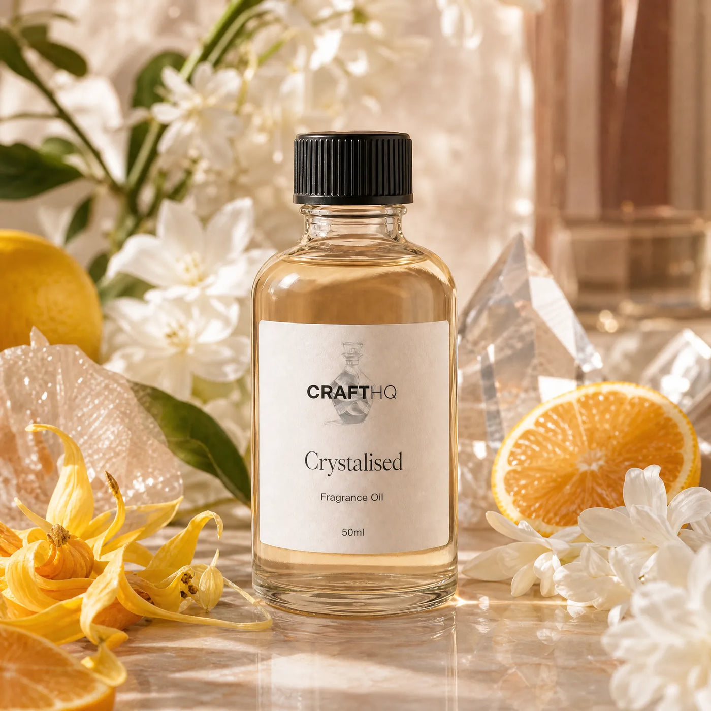 Crystalised fragrance oil bottle
