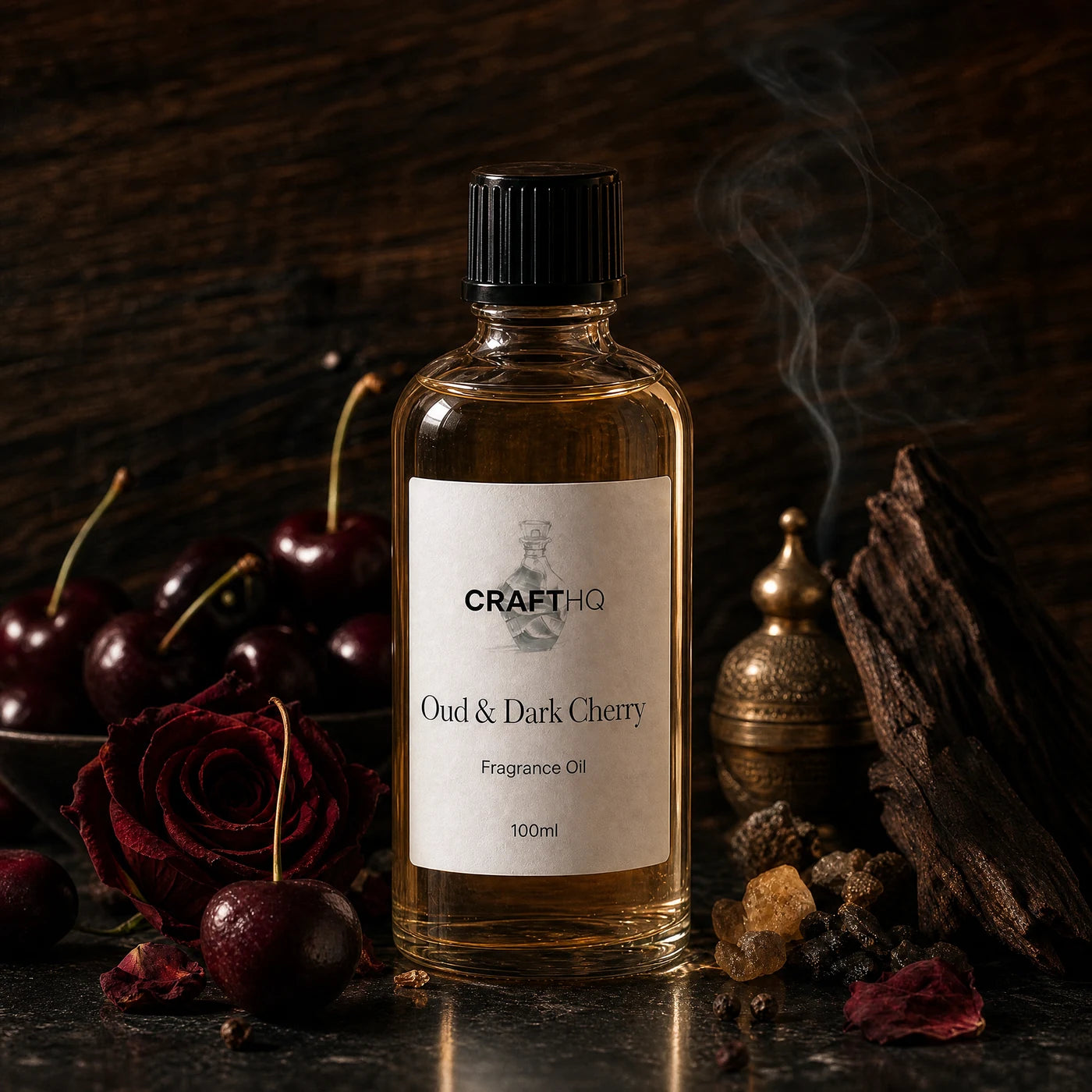 Oud & Dark Cherry fragrance oil 100ml bottle