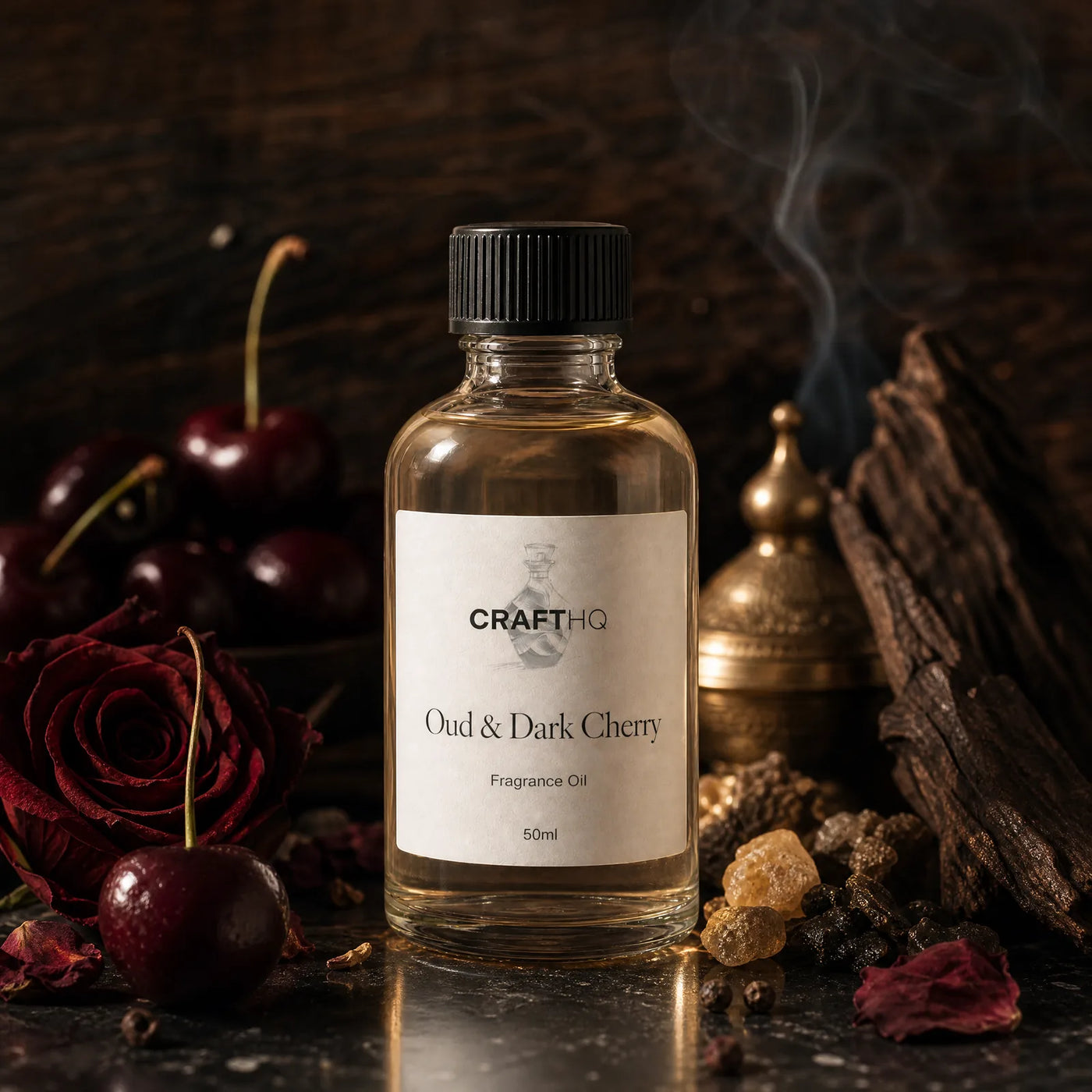 Oud & Dark Cherry fragrance oil bottle