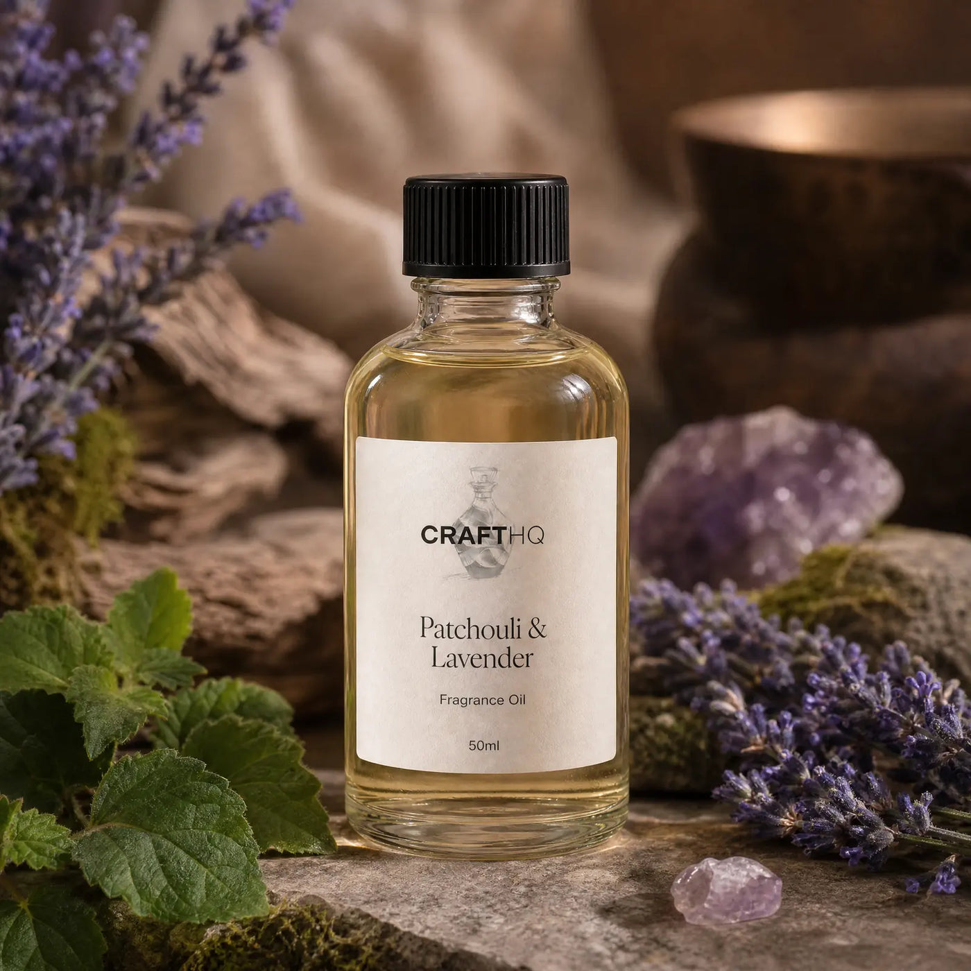 Patchouli & Lavender fragrance oil bottle
