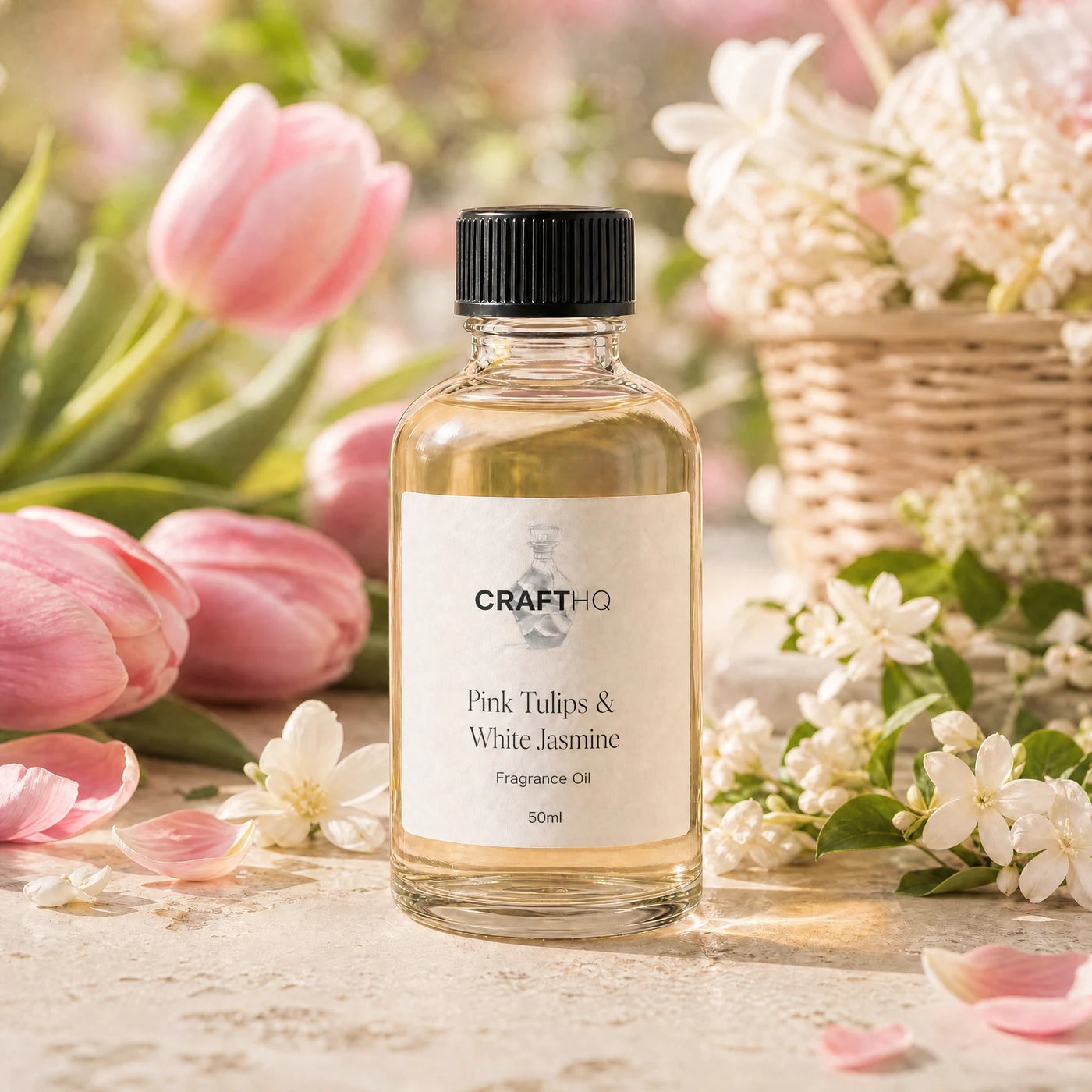 Pink Tulips & White Jasmine fragrance oil bottle