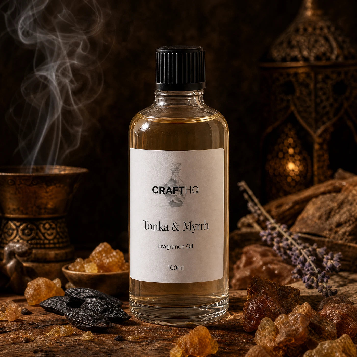 Tonka & Myrrh fragrance oil 100ml bottle