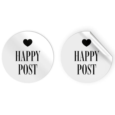 24 x Happy Post Stickers - Simple Black